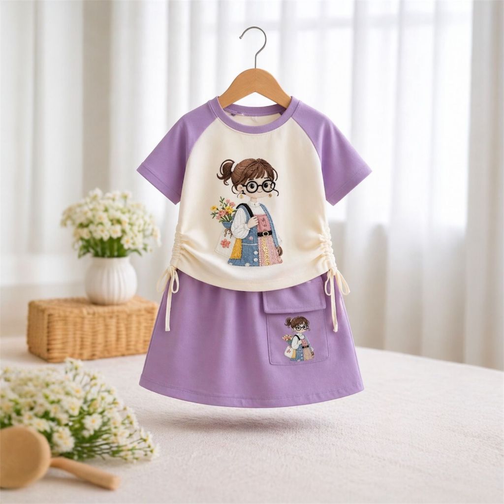SETELAN GIRLS ROOK PENDEK ANAK PEREMPUAN TERBARU, OOTD ANAK KECE, FASHION ANAK PEREMPUAN KEKINIAN US