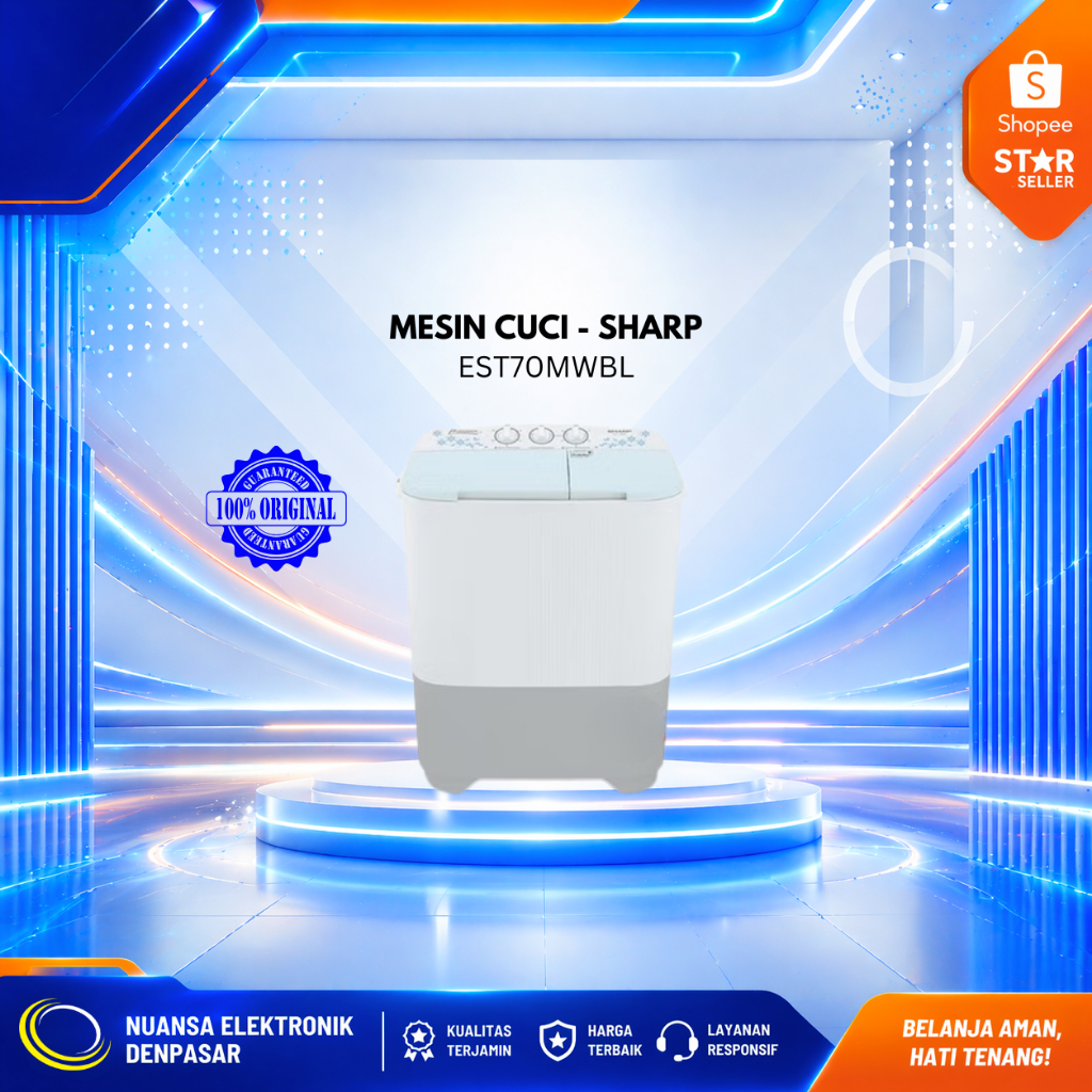 MESIN CUCI SHARP EST70MWBL KAPASITAS 6.5KG - NUANSA ELEKTRONIK DENPASAR