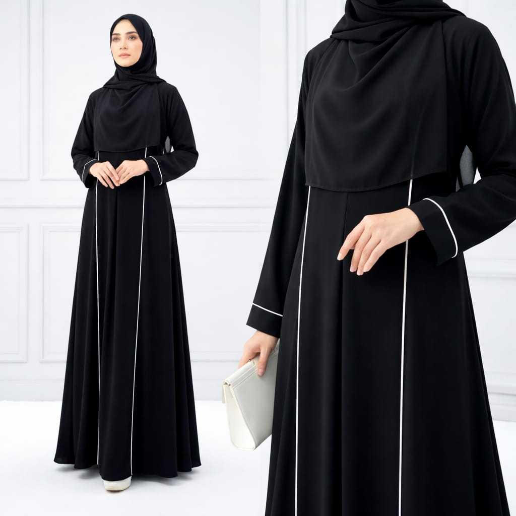 Abaya Wanita Dewasa Jet Black Bahan Marbela Anti UV Abaya Basic List Polos Hitam Abaya Turkey Simple