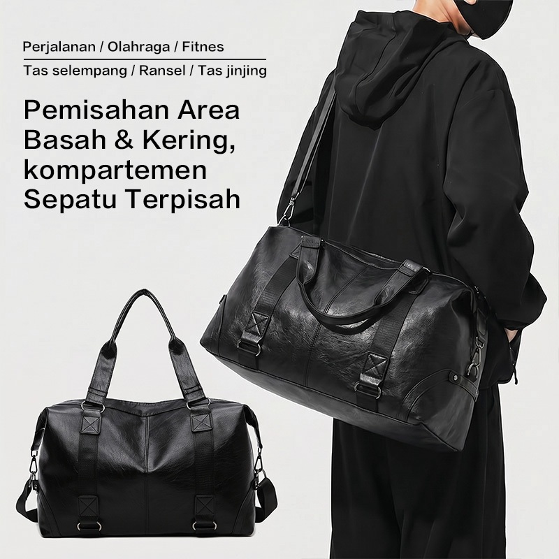 Highland Tas Duffel Travel Kulit Anti Air Tas Kapasitas Besar Tas Mudik Kulit Pria Tas Pakaian Untuk