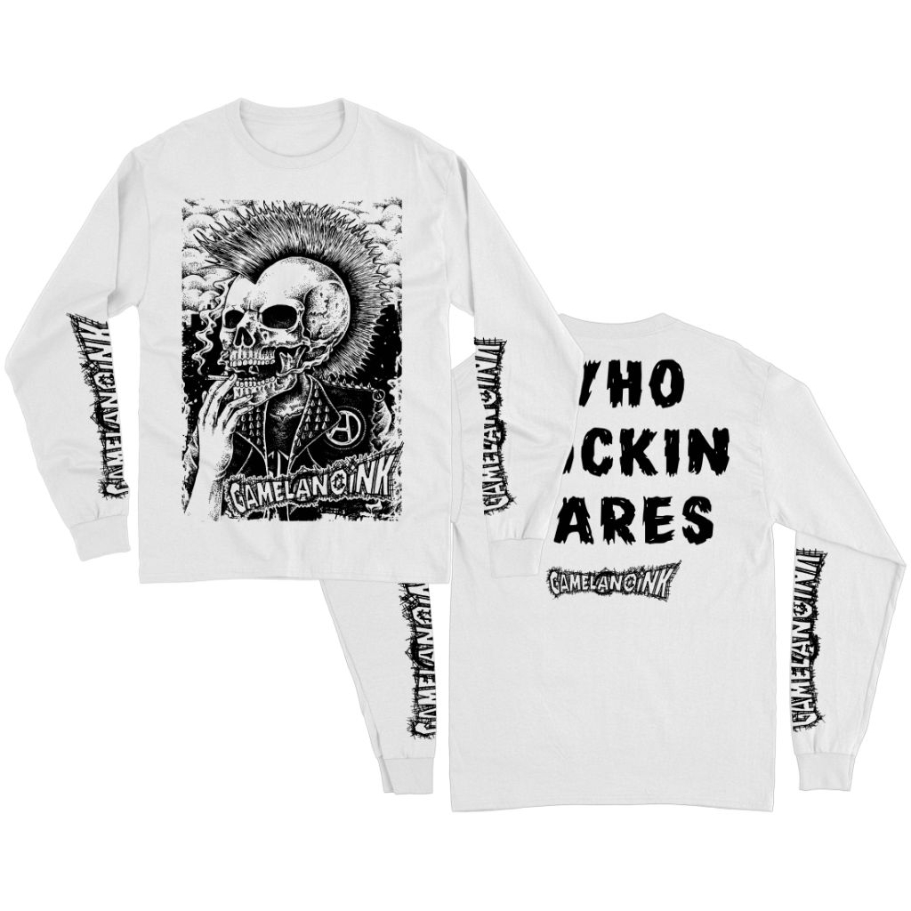 Kaos Band Punk Lengan Panjang Gamelanoink - Who Fucking Cares putih
