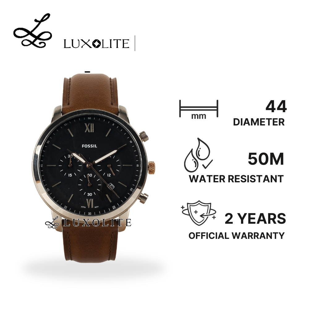 [Luxolite] FOSSIL FS5408 Jam Tangan Pria Neutra Chronograph Stainless Steel Case Leather Strap Desai