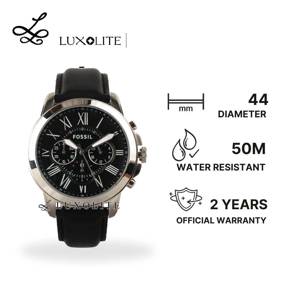 [Luxolite] FOSSIL Jam Tangan Pria FS4812 Grant Chronograph Black Leather Strap FS481 FS48