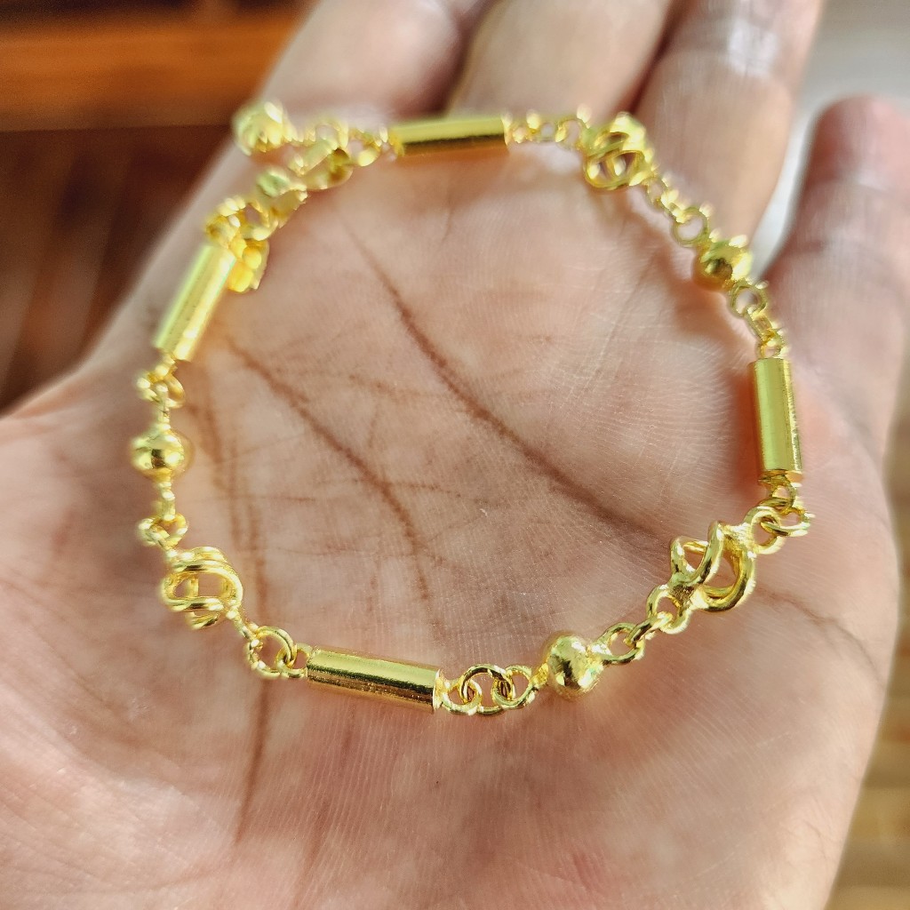 Gelang Rantai Bola Bambu Lapis Emas Goldplated