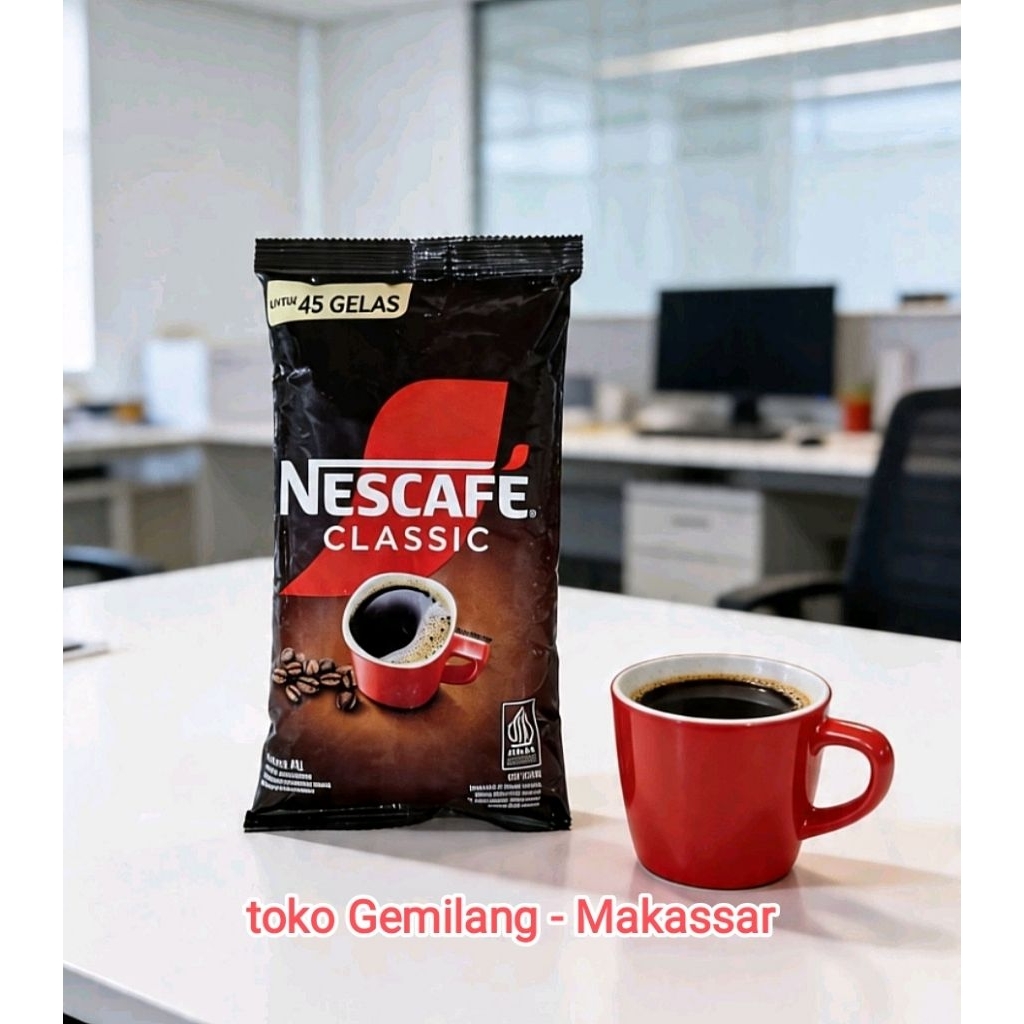(90 gr) Nescafe Classic kemasan refill bungkus, kopi instan dari 100% kopi robusta, praktis, nikmat,