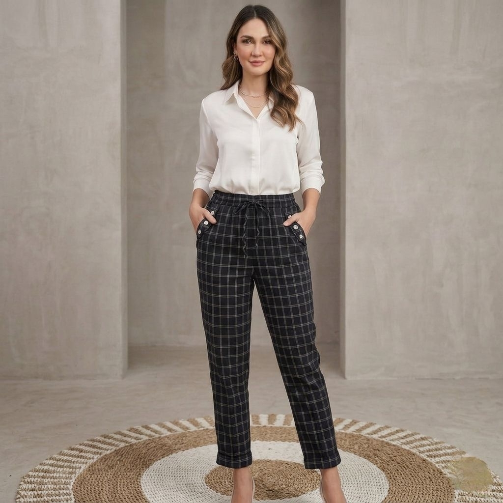 CELANA TARTAN COWOK DAN CEWEK PANJANG PREMIUM DISTRO SURFING  Polos Katun Santai Hitam karet kerja