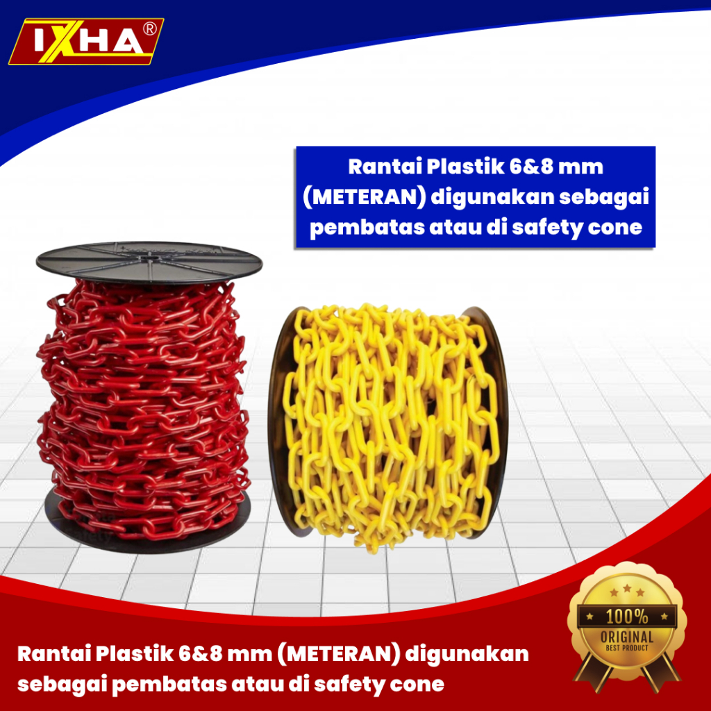 Rantai Plastik Cone Chain 6mm - 8mm Meteran untuk digunakan sebagai pembatas atau di safety cone