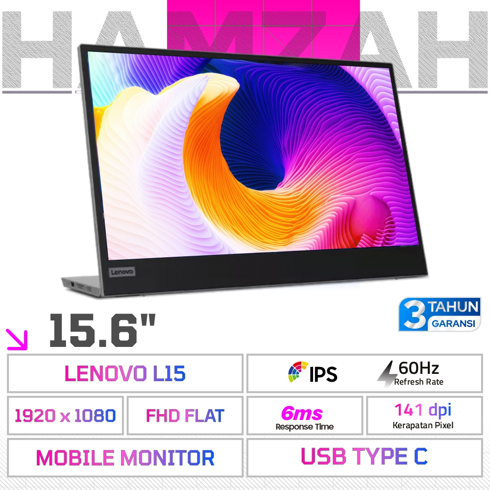 Monitor Portable 15.6" Lenovo L15 Mobile Monitor IPS FHD USB Type C | Monitor Portable
