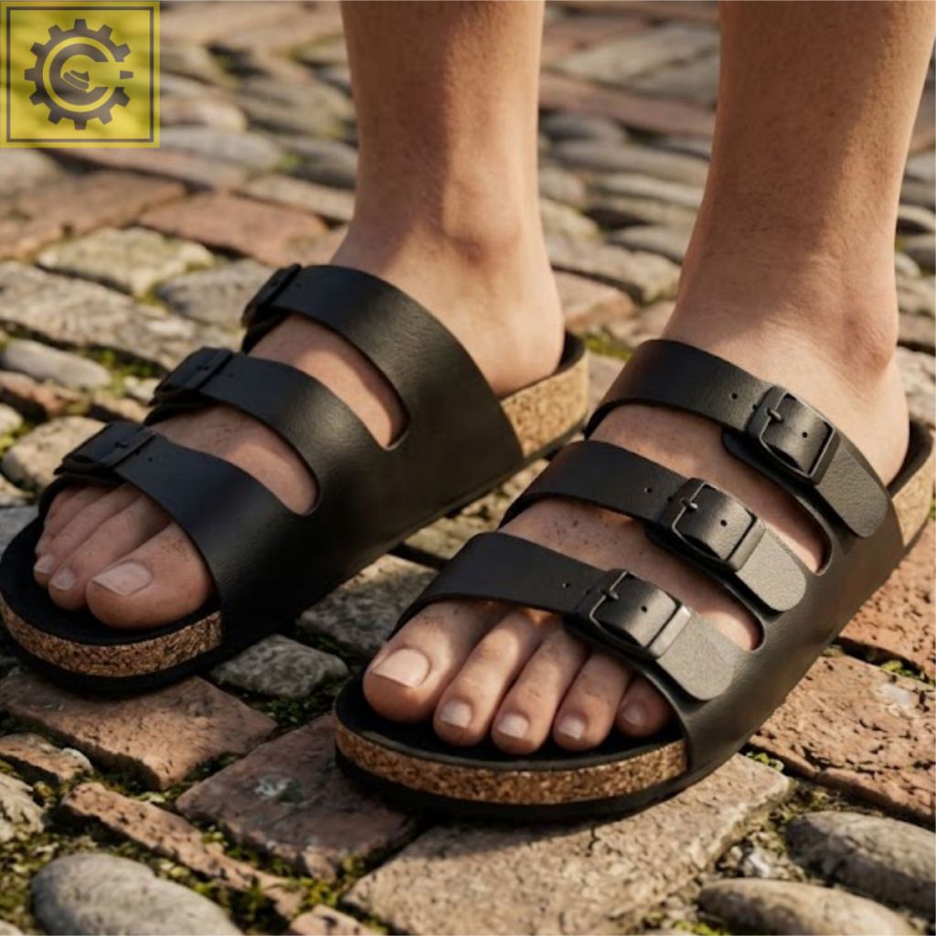 Sandal Pria Casual Tali 3 Carvvil Model Puyuh Bahan Kulit Sintetis Premium Anti Slip | Hitam