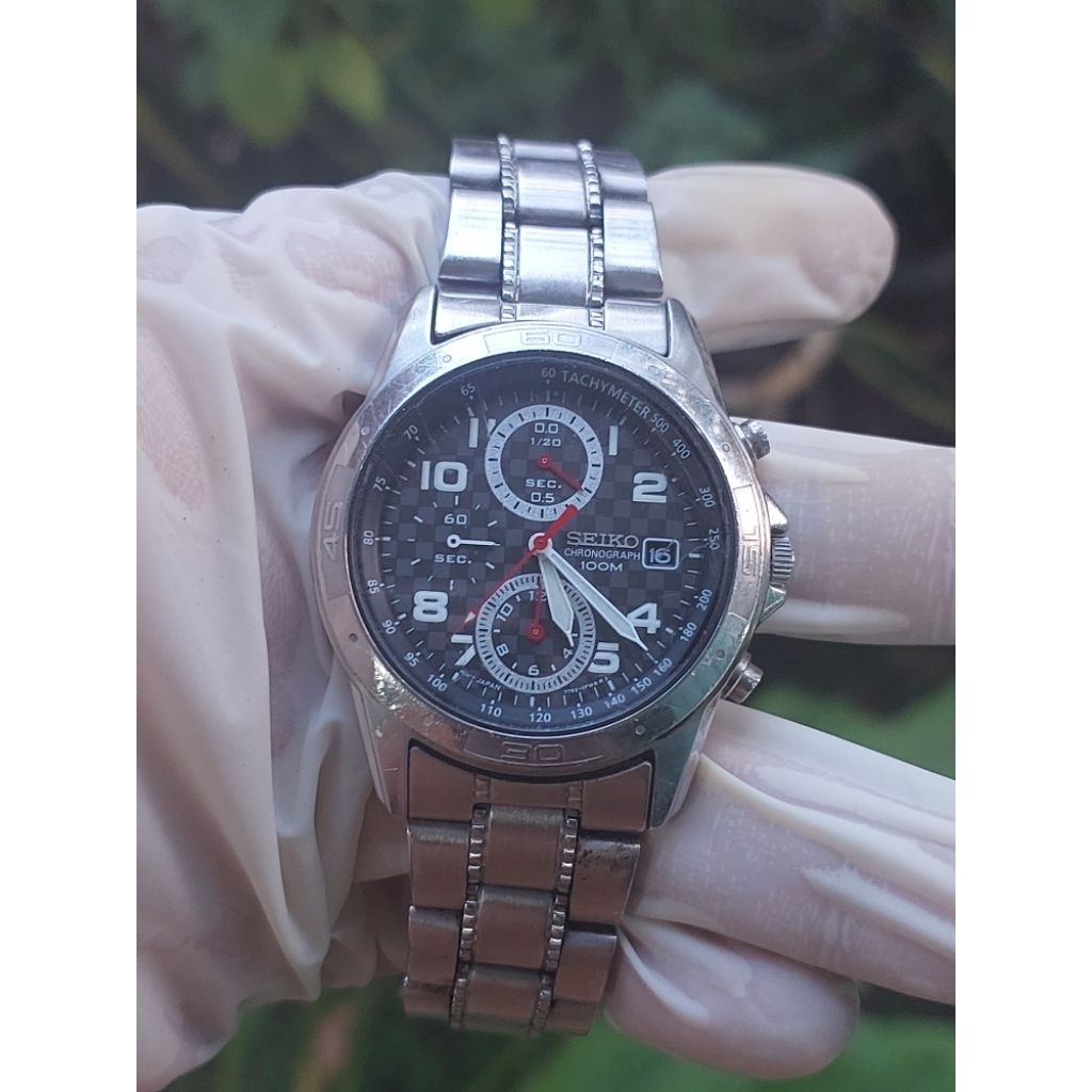 (Harga Net) Jam Tangan Seiko Chronograph 7T92-0FD0 All Original Dial Checker Quartz Baterai Mesin No