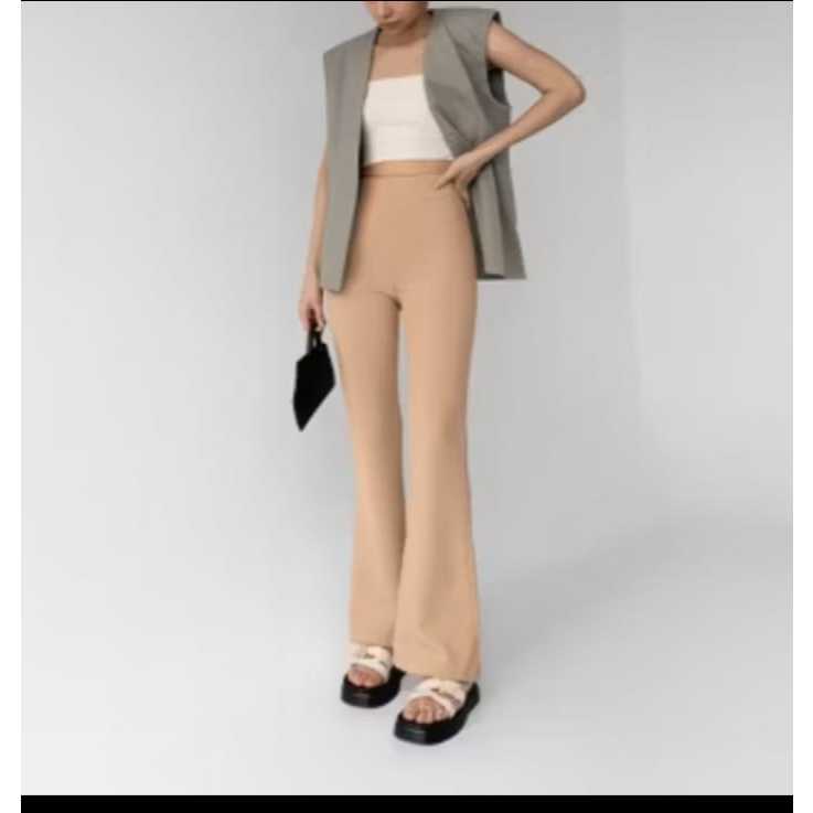 F&H Celana Flare Pants Cutbray Wanita Scuba Premium(Coksu)