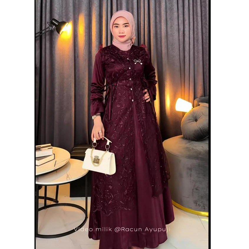 Jasmine Dress Brukat by anomstore - Outer Brokat Elegan Simpel Gamis Kondangan