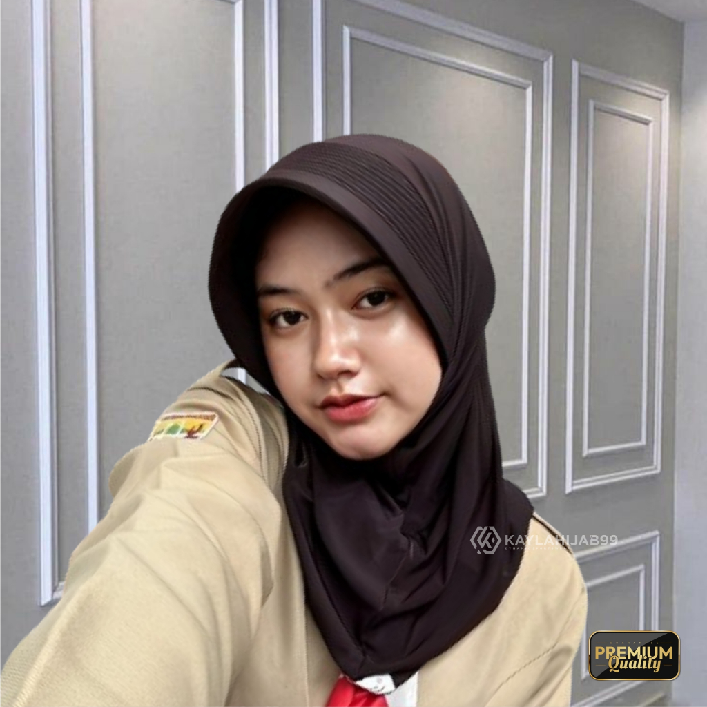 Jilbab Sekolah SD-SMP Bergo Seport | Hijab Sport Pet Tebal | Hijab Instant Coklat Pramuka