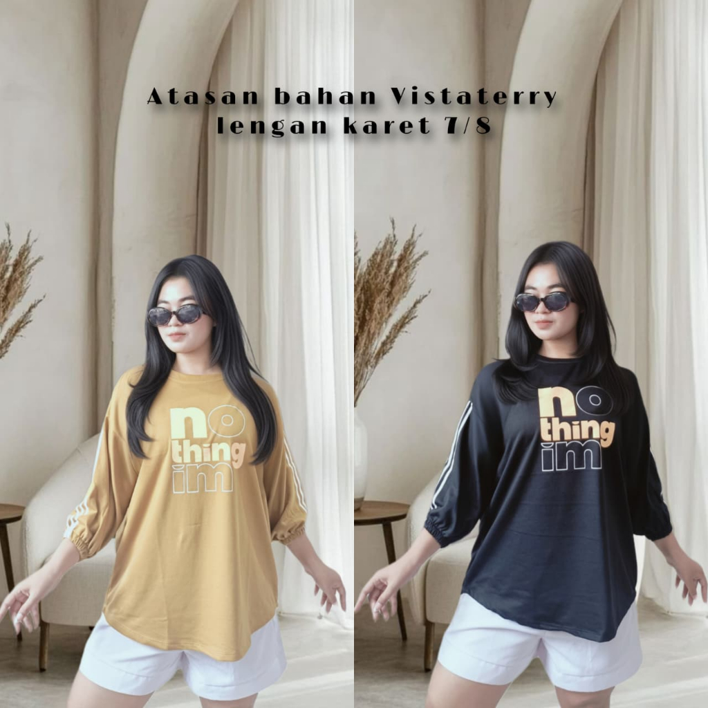 KAOS OVERSIZE /ATASAN WANITA/ATASAN KEKINIAN LENGAN KARET 7/8/ATASAN HIJAB Tshirt