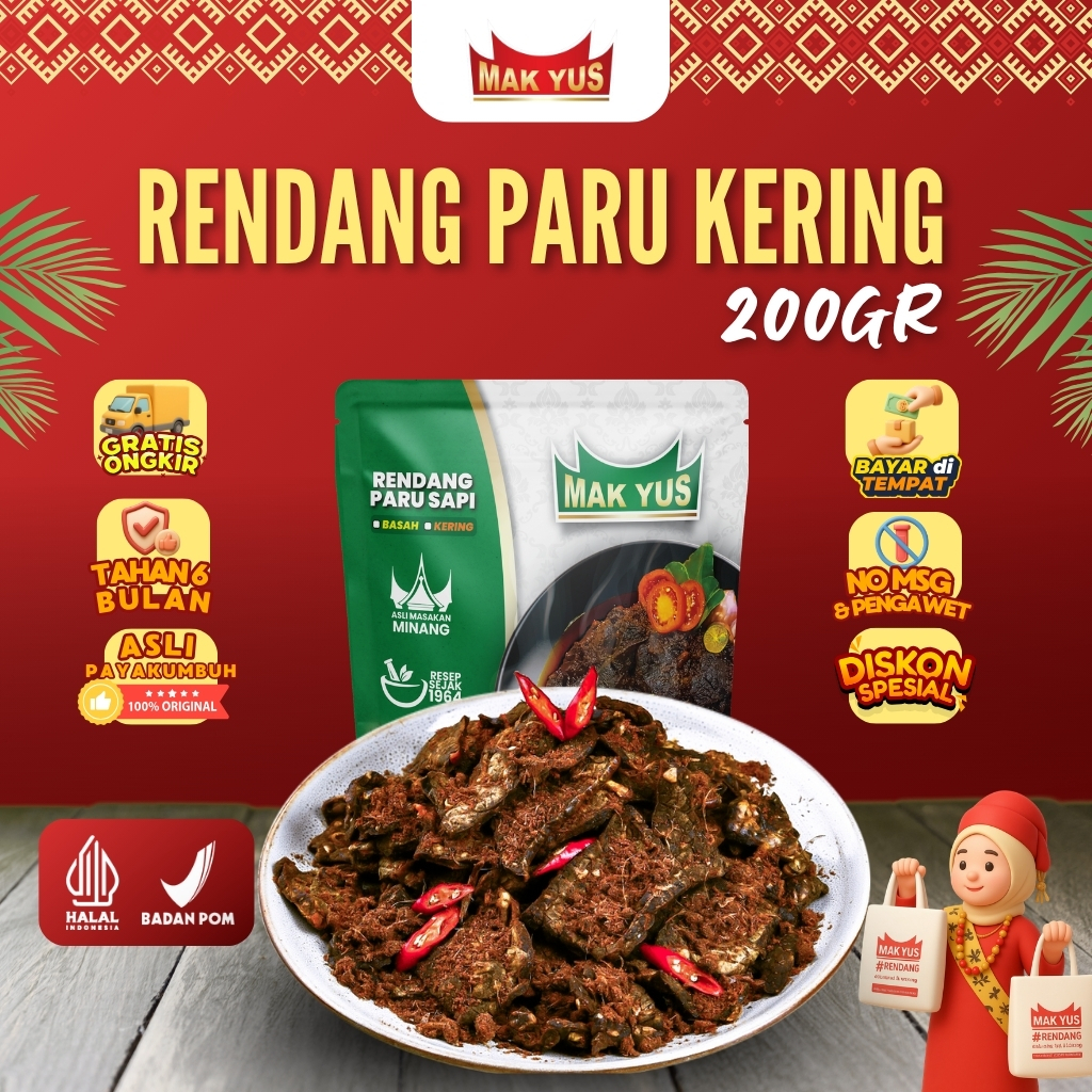 Rendang Mak Yus - Rendang Paru sapi Kering 200gr