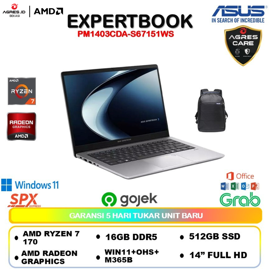 ASUS EXPERTBOOK (PM1403CDA-S67151WS) AMD RYZEN 7 170 (16/512GB) 14FHD / WIN11+OHS