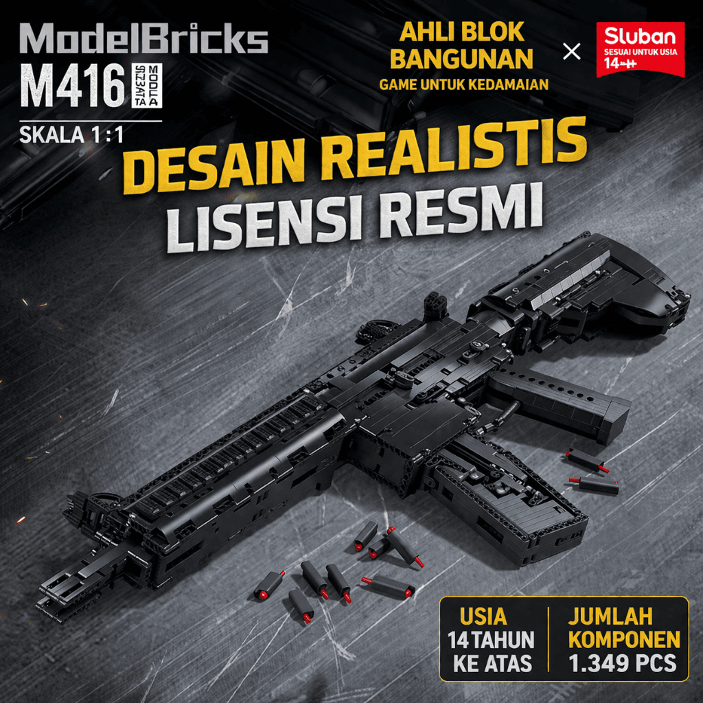 Mainan Blok Susun Tactical M416 ModelBricks Sluban Skala 1:1 Koleksi Edukasi M38-B1352