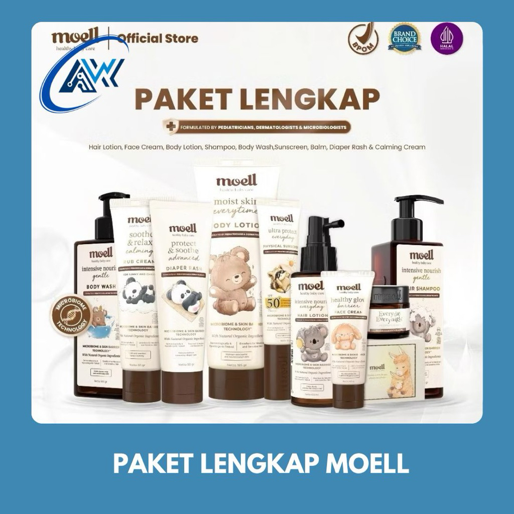 Moell Face Cream | Body Wash | Lotion | Hair Lotion | Set Sabun Shampoo SLS Free | Multipurpose Balm