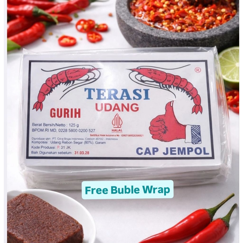 Terasi Udang Cap Jempol 125 gram - Asli Khas Cirebon, Bumbu Tradisional, Rasa Gurih