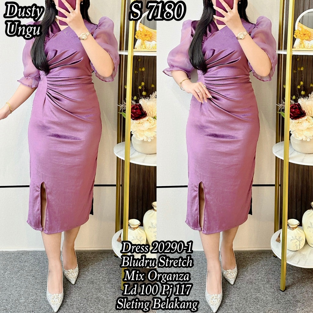 S 7180 #Midi Dress Bludru Organza Polos Layer 20290 Baju Dress Kondangan