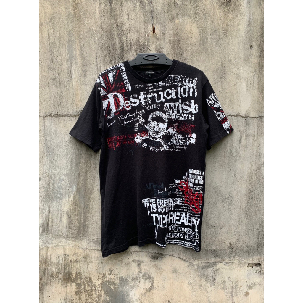 y2k Beaumere Skull Punk Goth Emo Black Tee