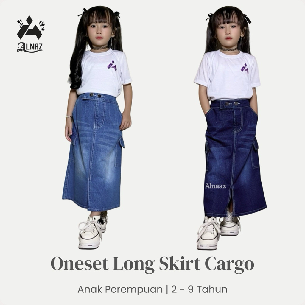 Alnaaz - Setelan Rok Span Cargo Jeans Anak 2-9 Tahun Rok Cargo Amora