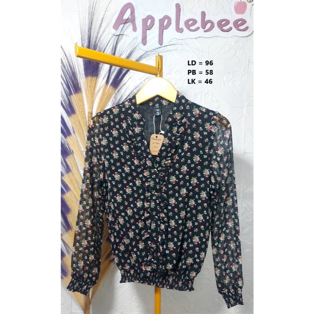 BLUS SIFON MOTIF BUNGA PINGGANG LENGAN SMOCK