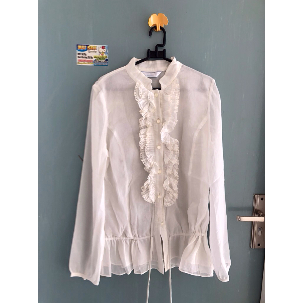 blouse ruffle vintage putih