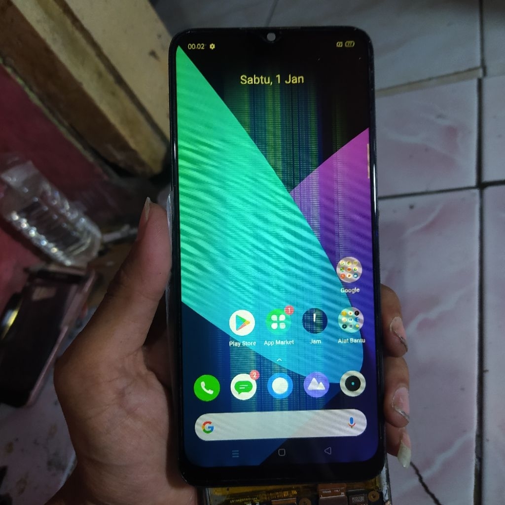 lcd + frame realme 5 5i original copotan lcd garis