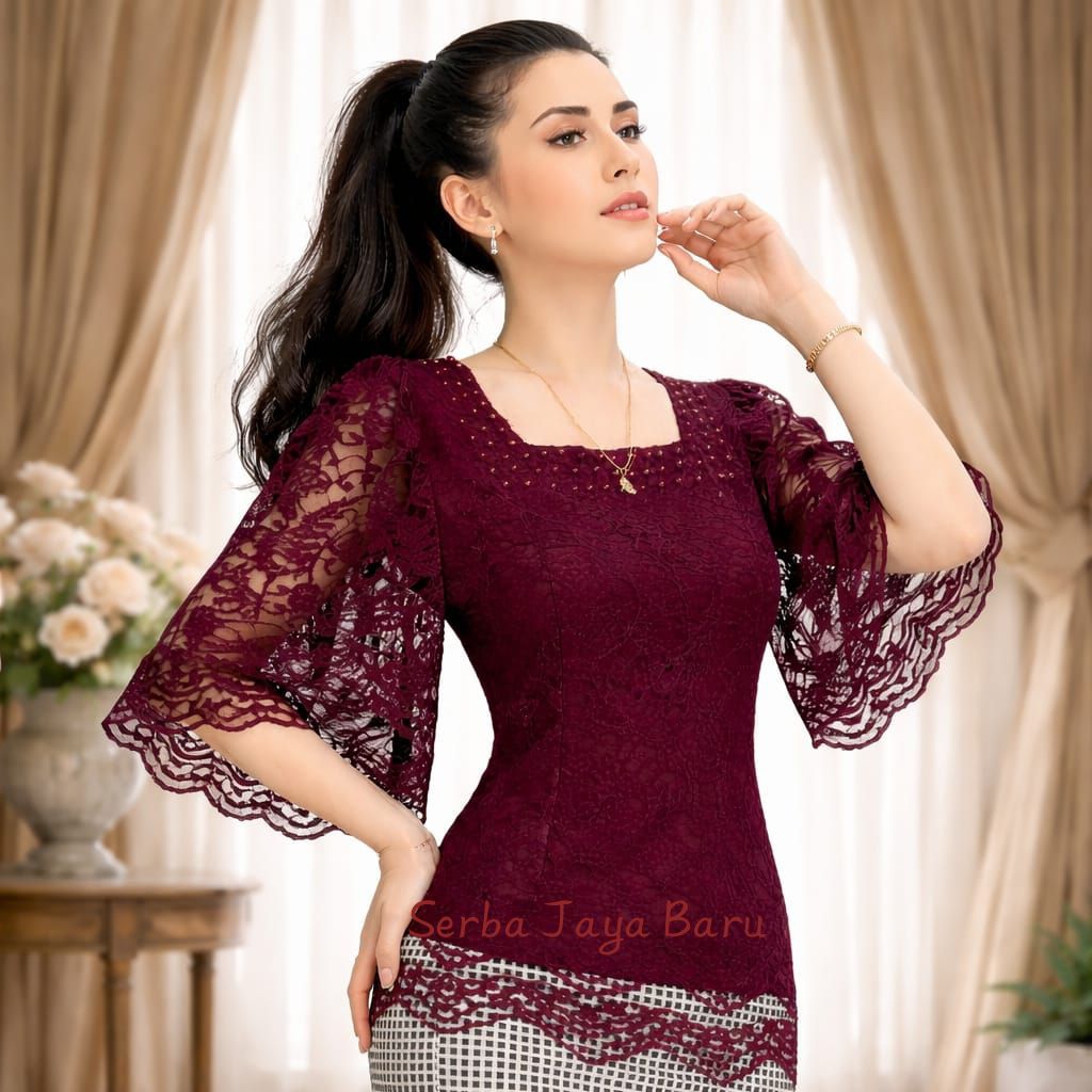 #Blouse Kebaya Brokat Mewah Tangan Kembang Terbaru/Baju Atasan Wanita Kekinian Mewah dan Elegant