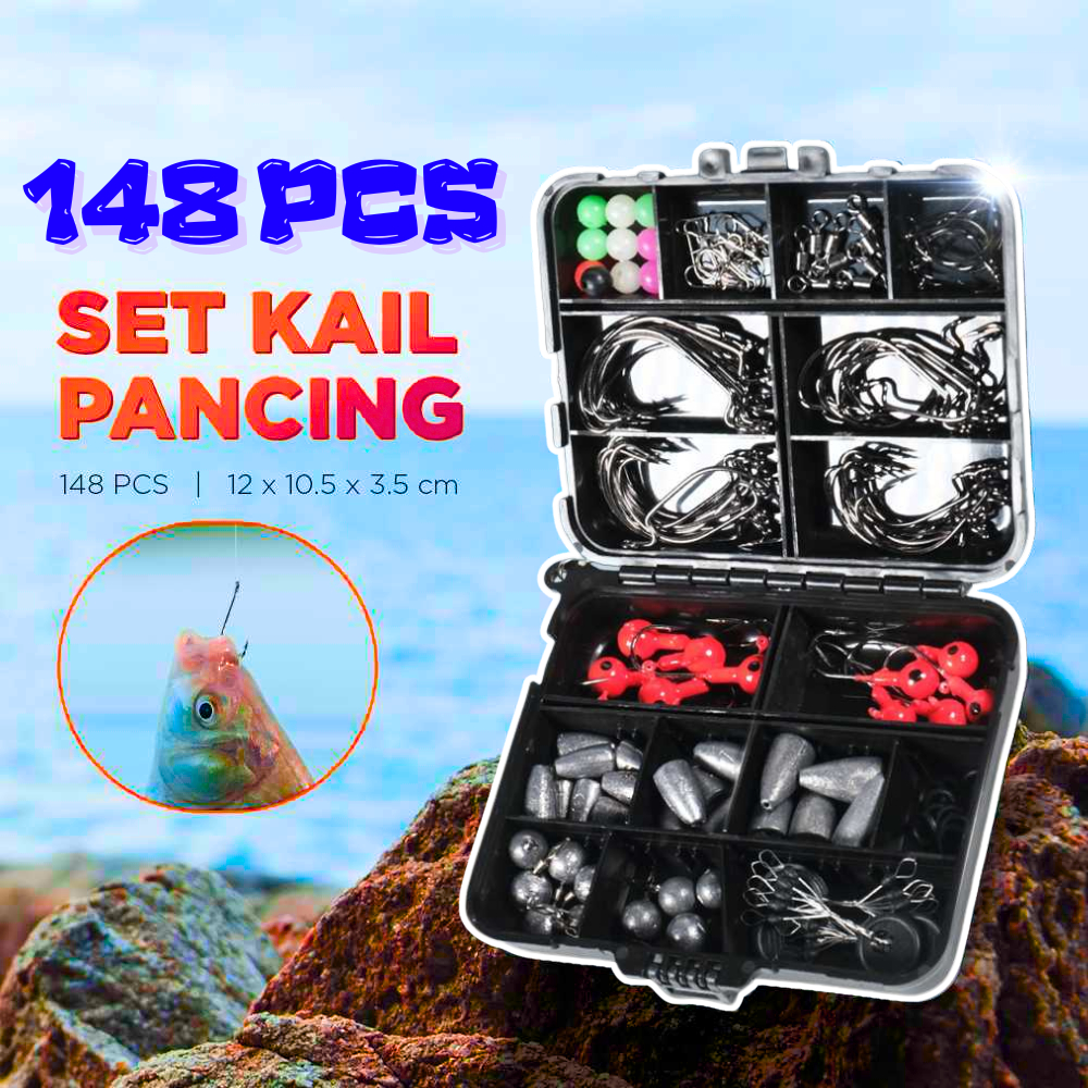 PROMO Set Kail Pancing Set Lengkap 148 PCS Fishing Hook Tackle Box