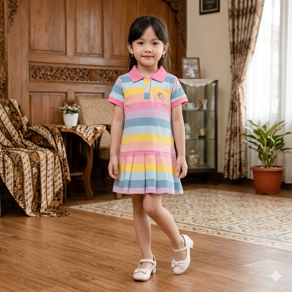 FASHION BAYI- DRES BAYI ANAK PEREMPUAN USIA 1-5 TAHUN MOTIF RABIT PELANGI/ DRES ANAK PEREMPUAN/ DRES