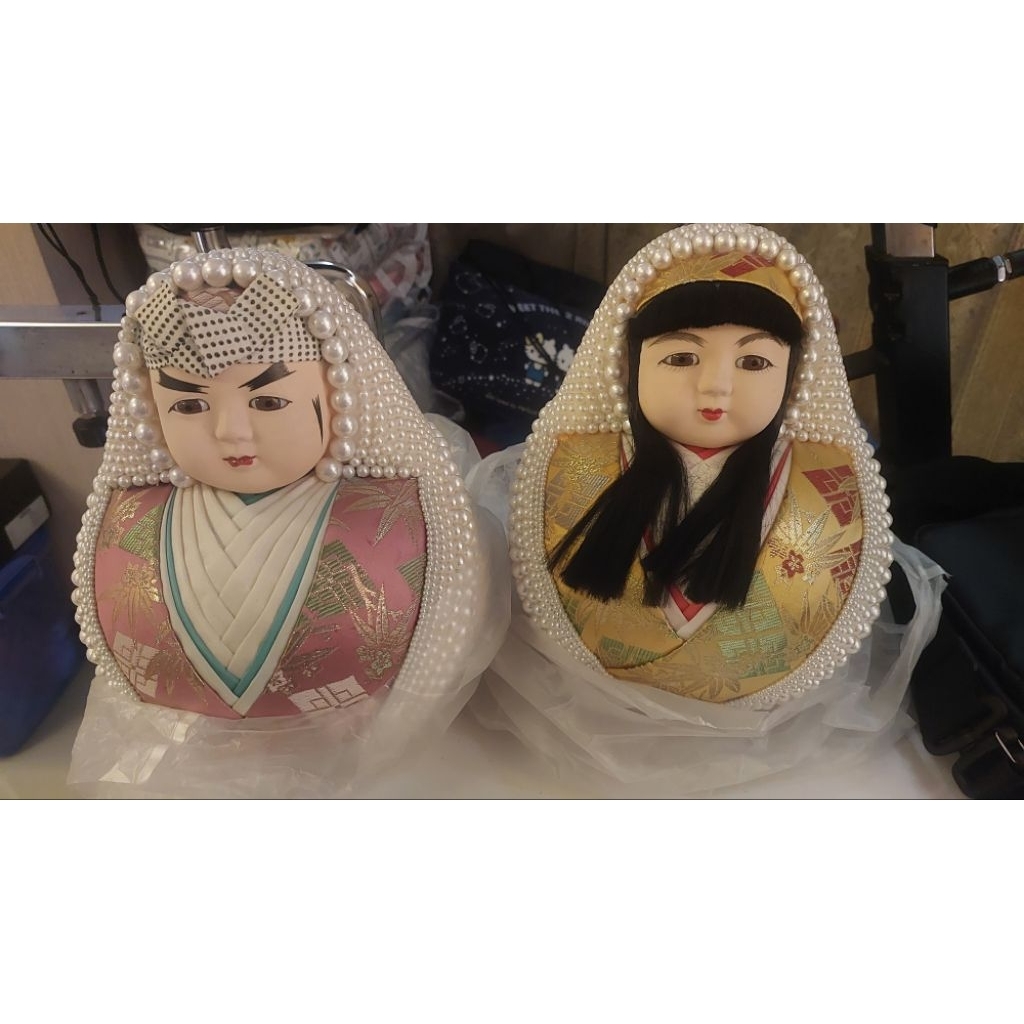 Sepasang Boneka Jepang Kuno Kimono Mutiara – Koleksi Vintage