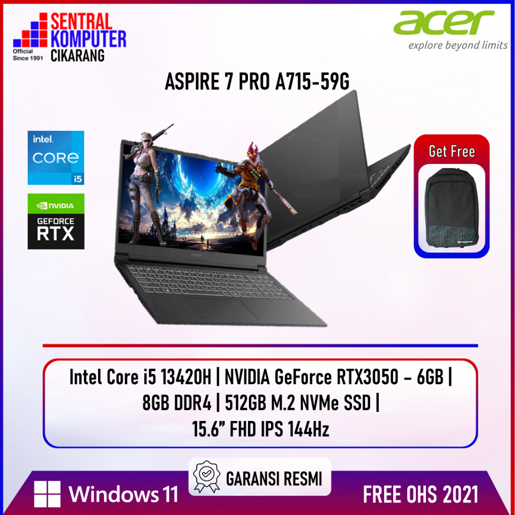 Acer Aspire 7 Pro Intel i5 13420H 32GB 512GB SSD RTX3050 FHD IPS 144Hz Win11+OHS