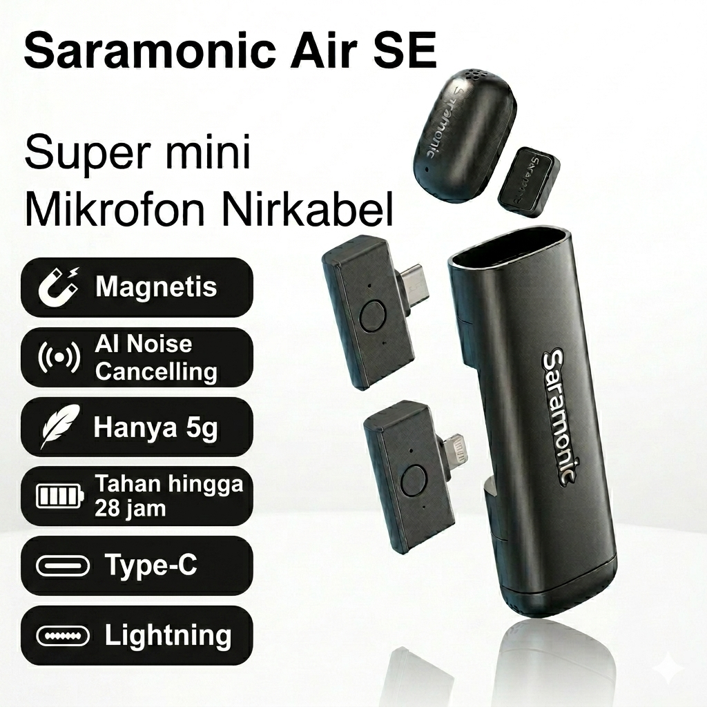 Saramonic Air SE Mic Wireless Clip On Magnetic Mikrofon Super Mini Vlog HP with Charging Case