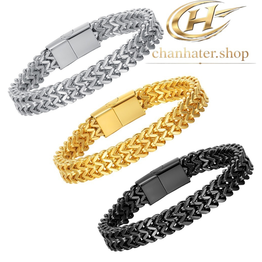Gelang pria titanium rantai gold emas kuning silver putih black gold keren anti karat tahan lama