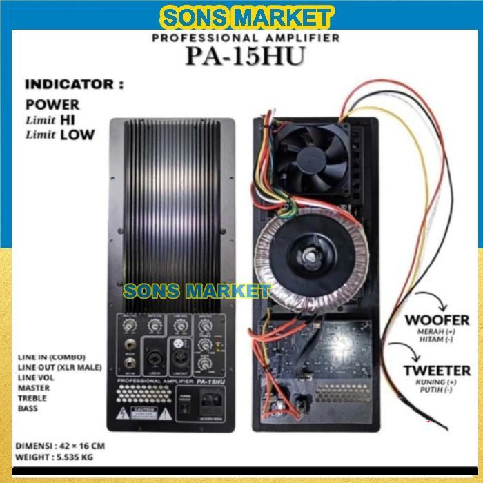 POWER KIT MESIN SPEAKER AKTIF MODEL HUPER PA-15HU WATT BESAR AMPLIFIER 16x42 cm 18in 15in 12in ORIGI