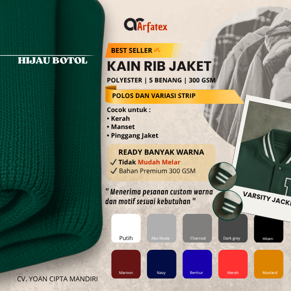 Kain rib bur untuk jaket hijau botol premium polos strip rajut babat bisa custom strip