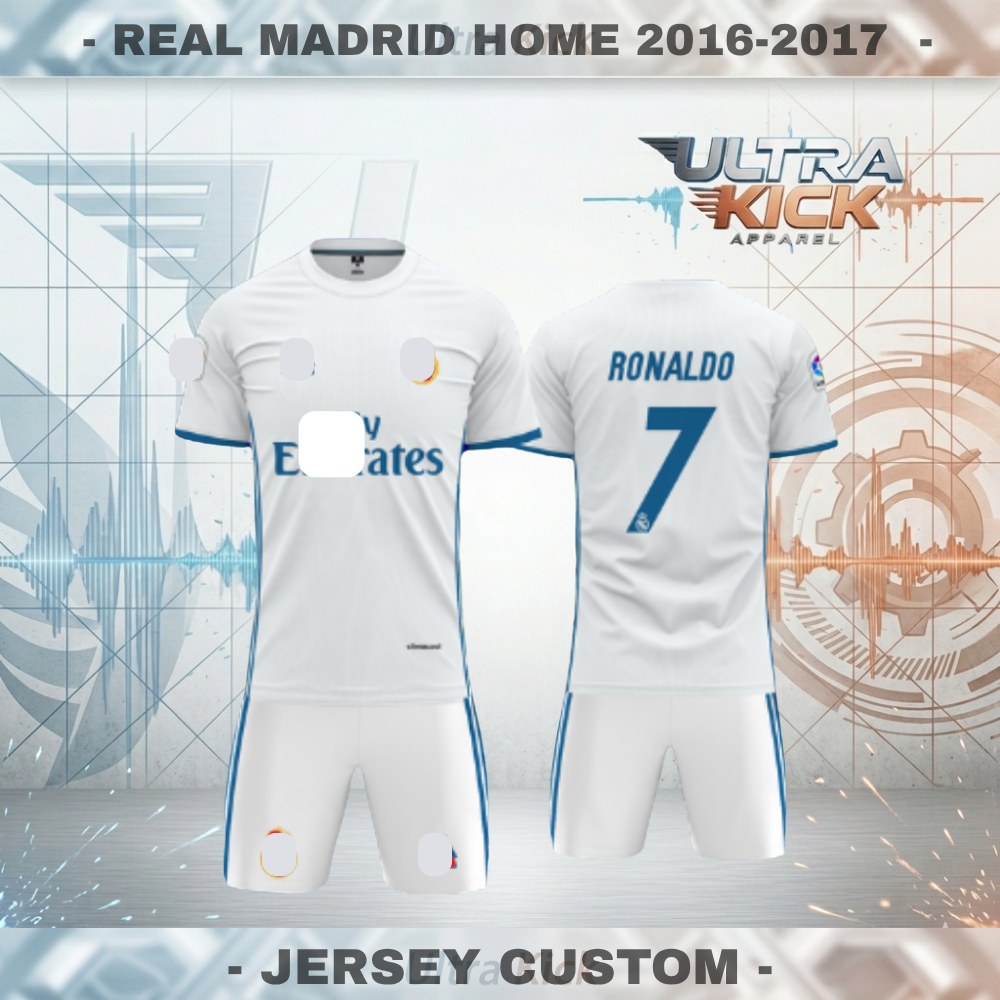 Jersey Sepak Bola Real Madrid Home 2016-2017 Pendek Jersey Custom Free Nama dan Nomor Punggung Full 