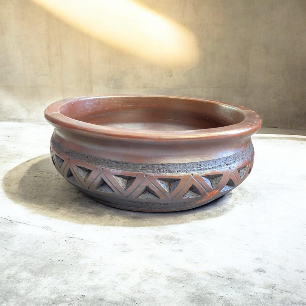 pot bonsai tanah liat bulat motif