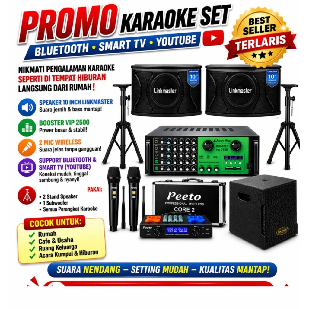Paket Karaoke Set Linkmaster 10 Inch Plus Subwoofer Karaoke Smart Tv