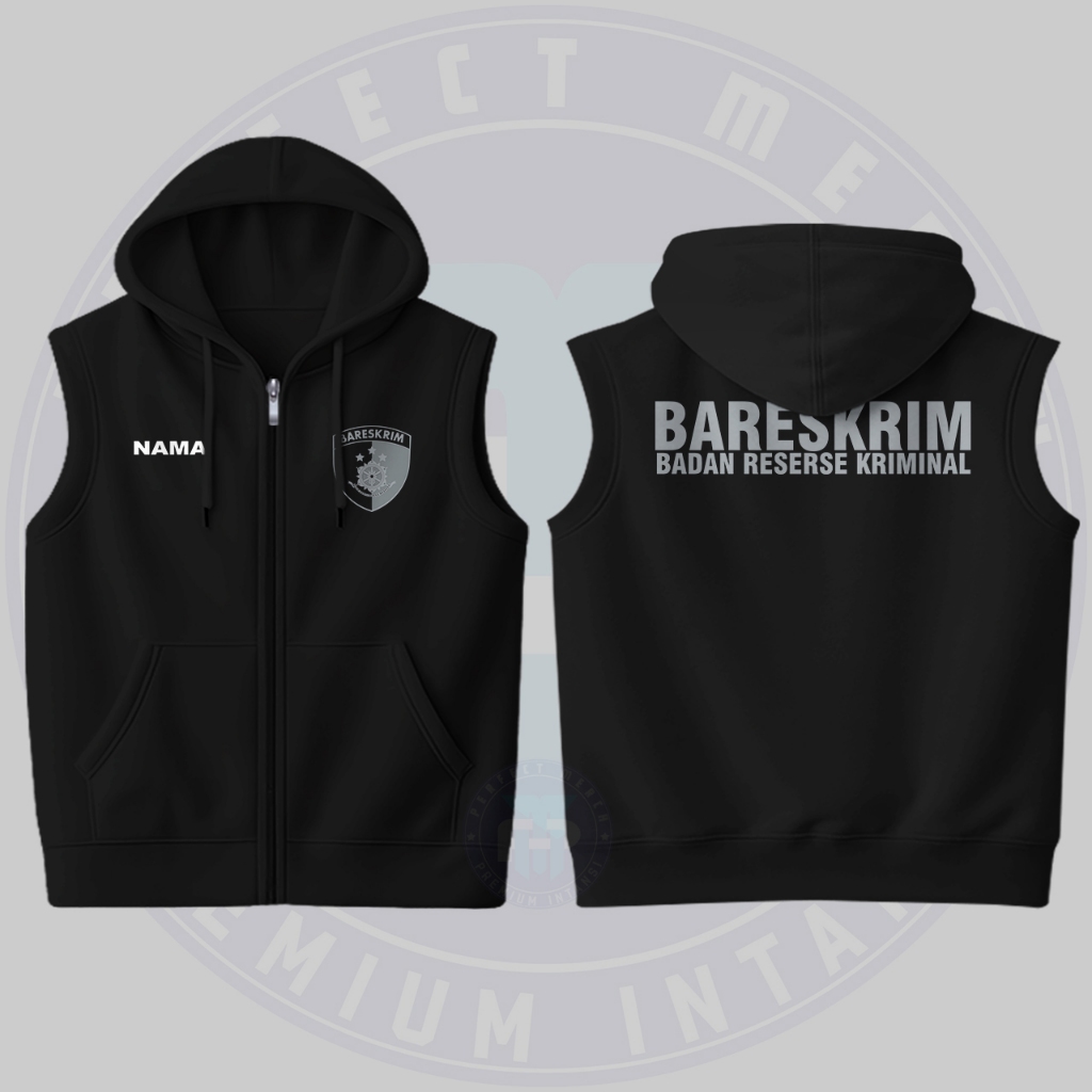 Rompi Vest Hoodie Zipper Custom Nama Bareskrim Cotton Fleece