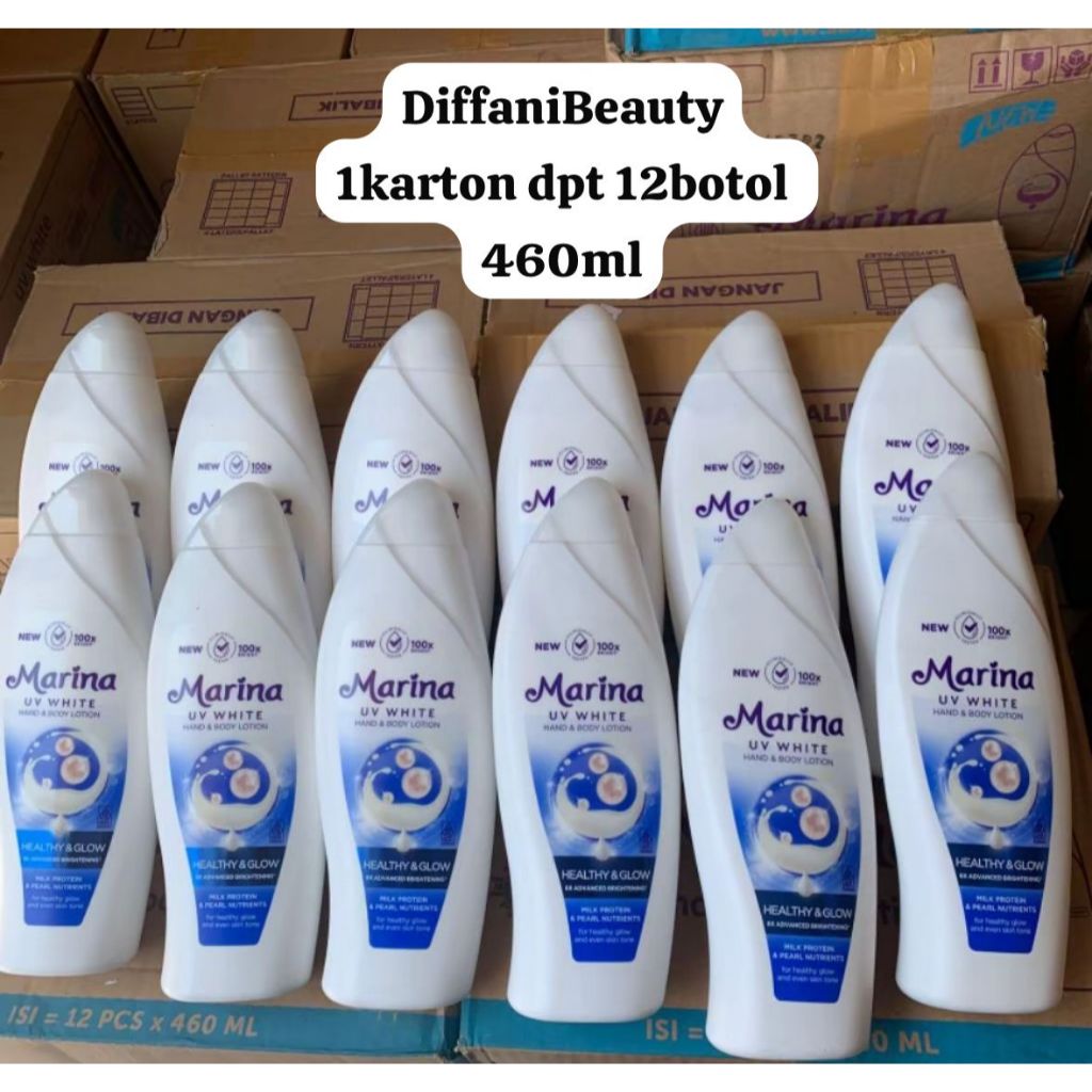1 KARTON/12botol MARINA UV WHITE HEALTHY AND GLOW HB LOTION MENCERAHKAN KULIT 7hr PEMAKAIAN RUTIN