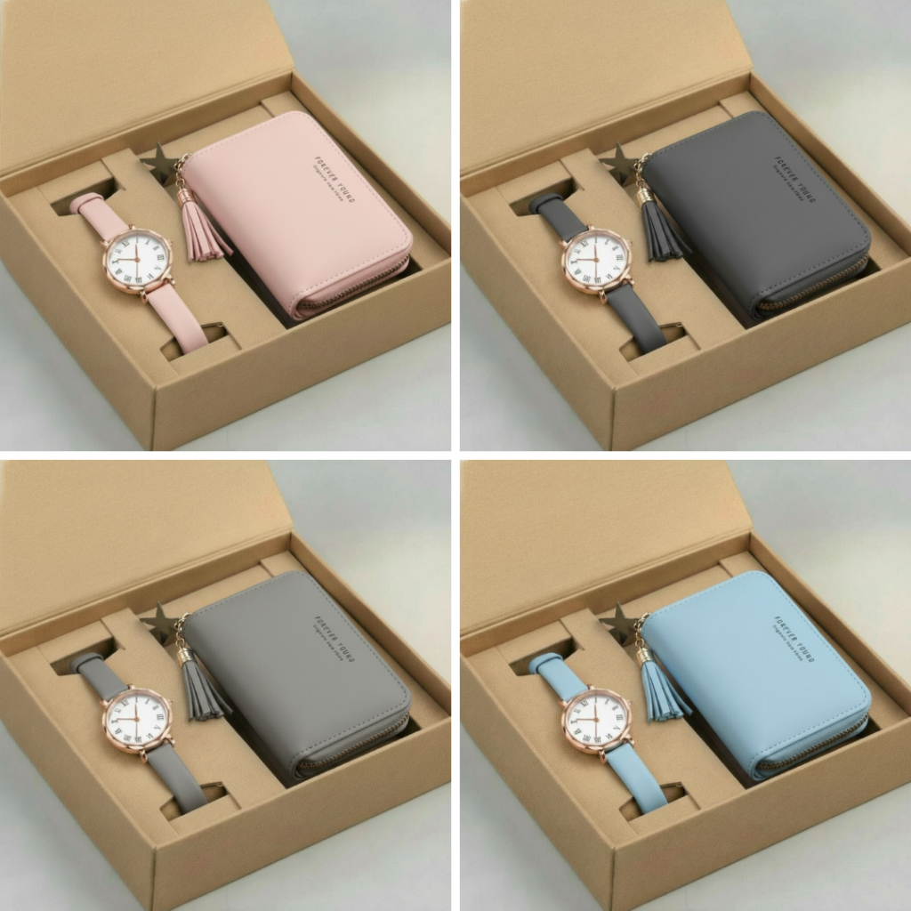Kado Cewek Set Jam tangan Wanita Elegan Dan Dompet Fashion Elegan