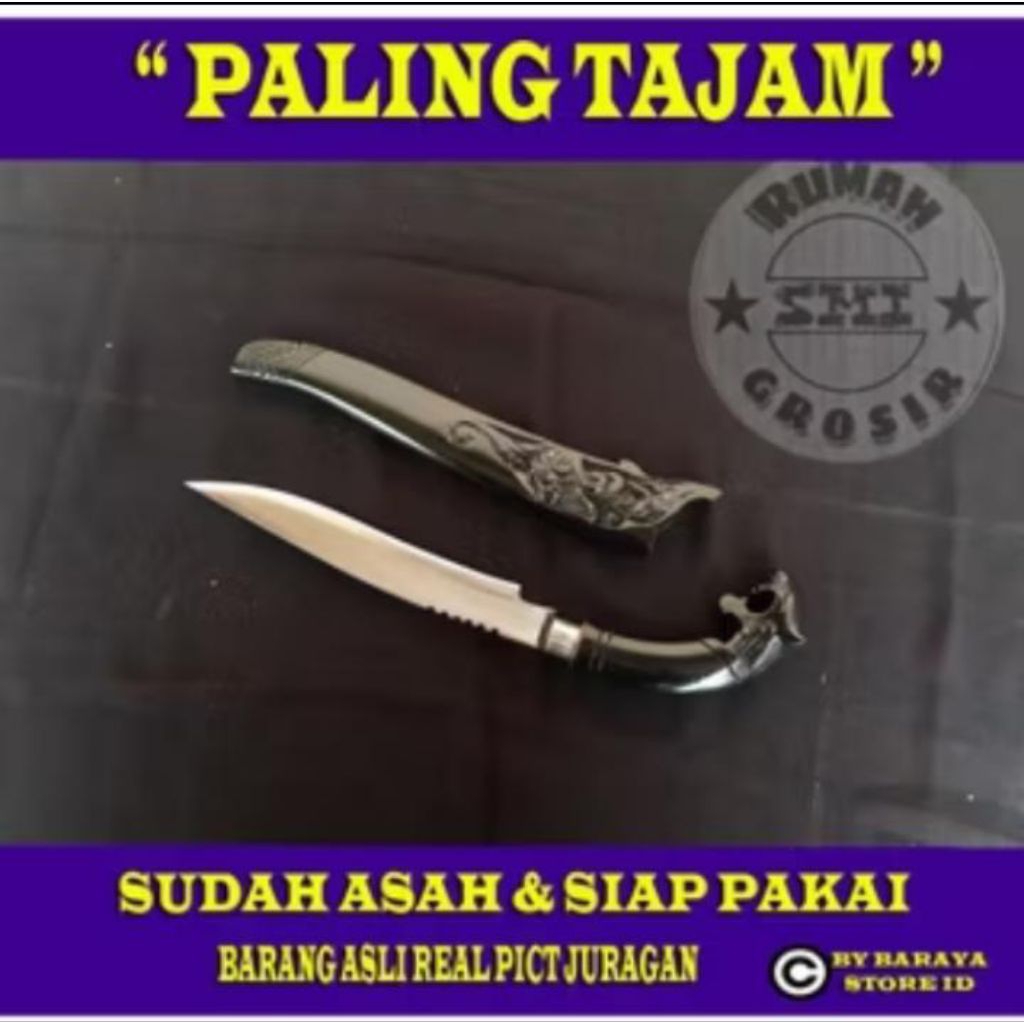 PISAU BADIK UKIR MACAN HITAM  PISAU SEMBELIH BAJA PER SIAP PAKAI