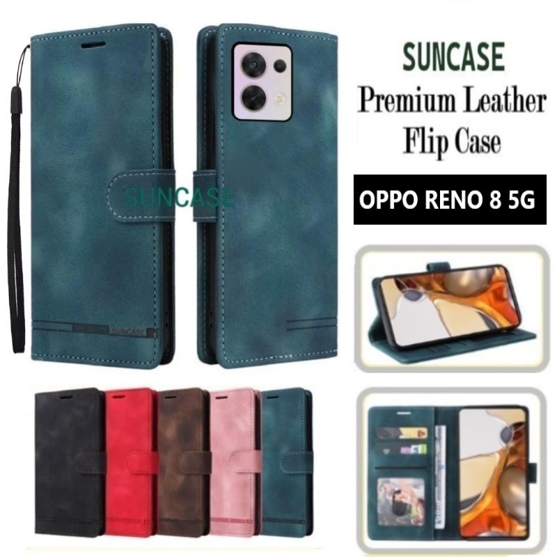 Casing hp OPPO RENO 8 5G model flip dompet softcase premium ada tali