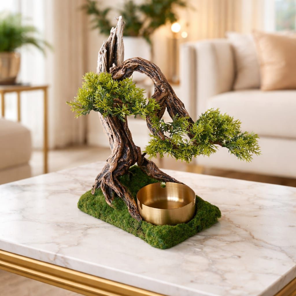 Asbak Bonsai Unik Stainless Steel Dekorasi Meja Estetik Natural Minimalis