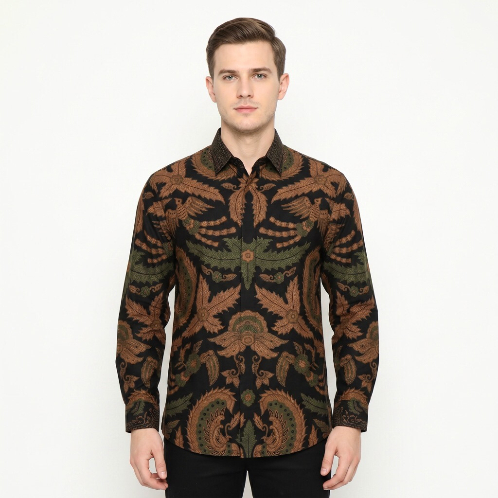 |Magnus| Kemeja Batik Pria Lengan Panjang Bahan Super ATBM Lapis Furring Arrow Warna Hitam