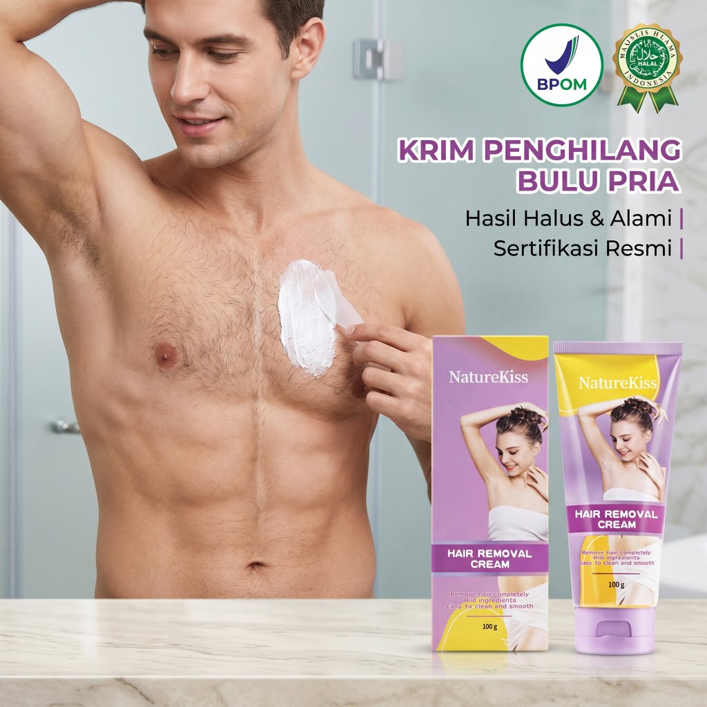 DISKON 50% NatureKiss Perontok Bulu Pria, Penghilang Kumis Jenggot Permanen, Krim Perontok Jenggot T
