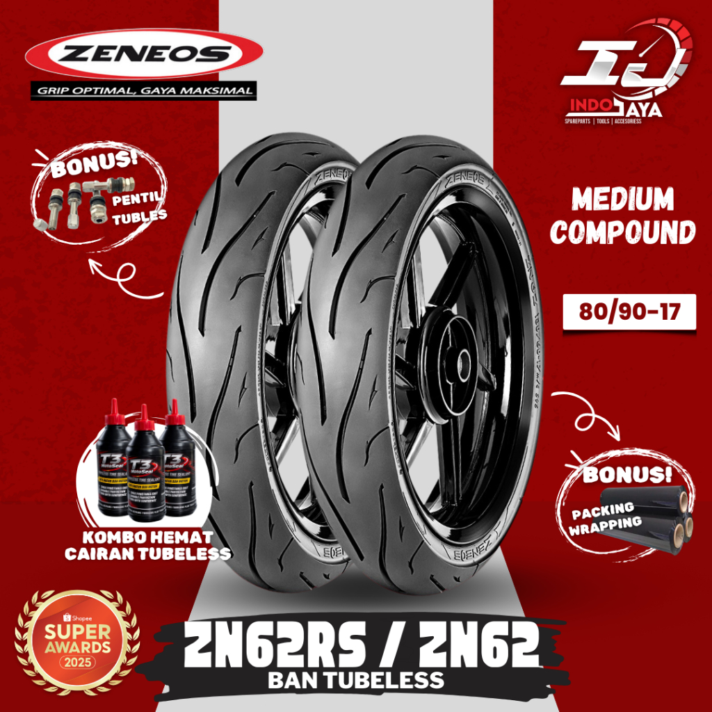 [READY] BAN LUAR TUBELESS ZENEOS ZN62 (80/90-17) BAN BEBEK / BAN DEPAN BELAKANG MOTOR BEBEK SONIC / 